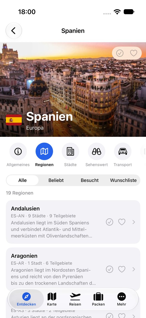 TripData Regionen Spanien