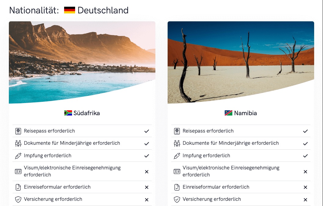 Endkunden-Link mit Schnellübersicht für Südafrika und Namibia