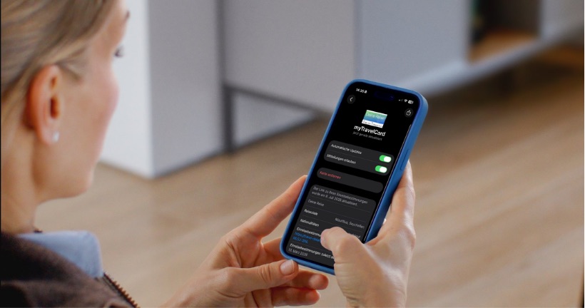 Reiseinformationen als Karte in der Wallet auf dem Smartphone