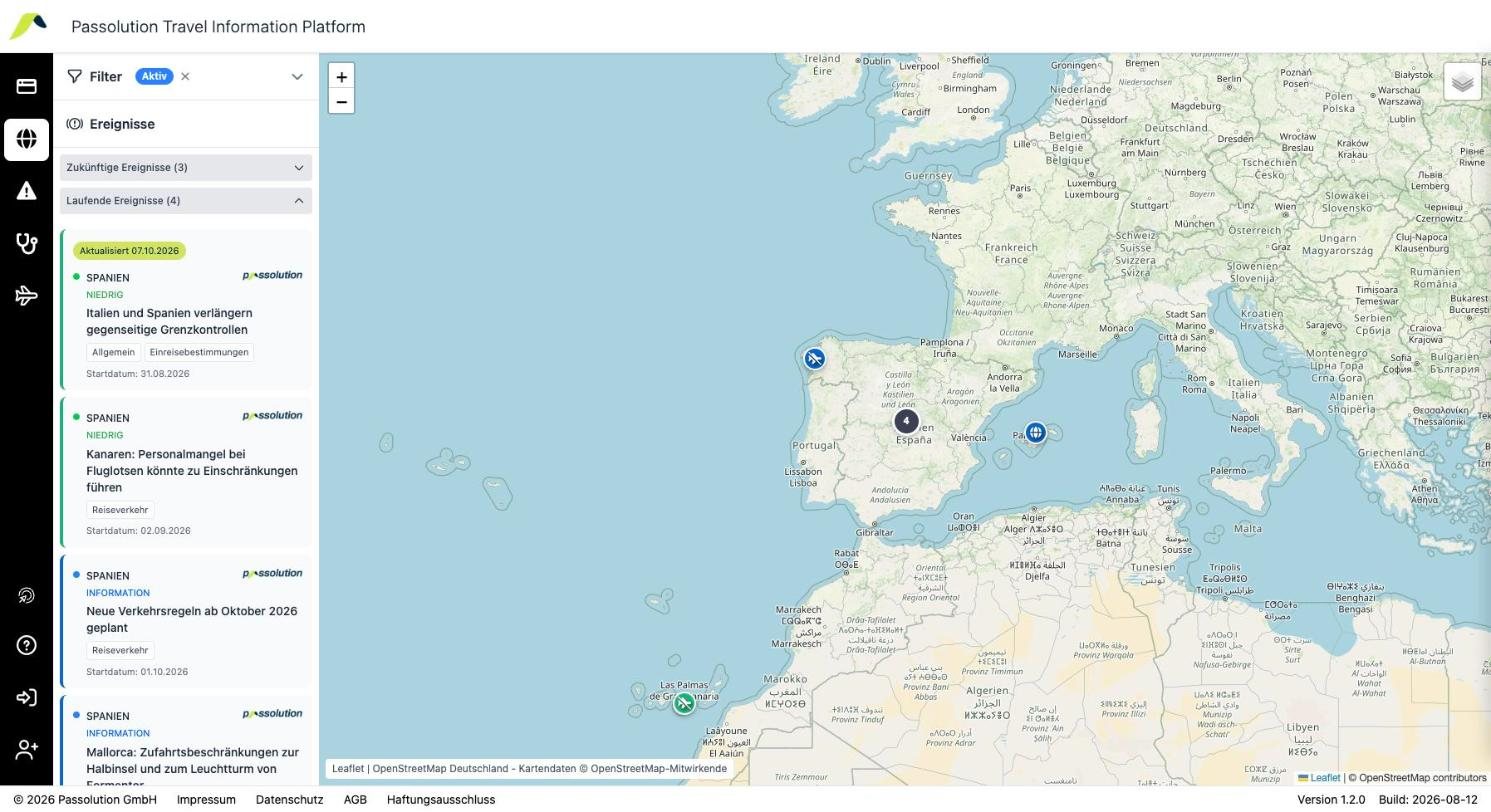 Global Travel Monitor mit Spanien-Ereignissen