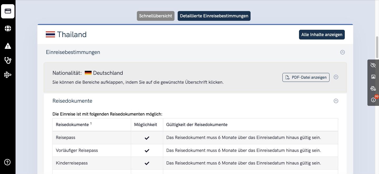 Detaillierte Einreisebestimmungen für Thailand mit Tabelle der Reisedokumente